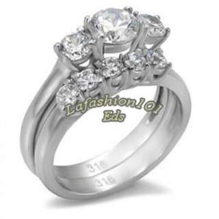   Three CZ Stone Type Stainless Steel Engagement Ring Set SIZE 8  