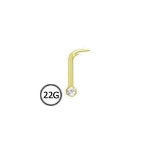 18KT Gold L Bend Nose Stud Ring 1.5mm Bezel Set CZ 22G FREE Nose Ring 