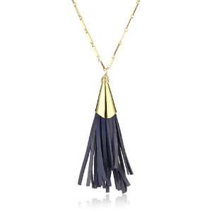  Nugaard Ipanema Blue Leather and Metal Tassel Necklace Jewelry