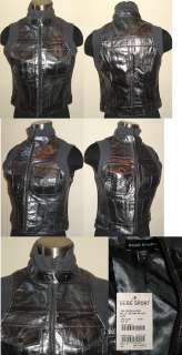 New $148 BEBE Motorcycle Silver Leather Vest Jacket M  