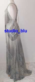   CAVALLI Silk Print Fringe Beaded Low Cut Open Back Dress Gown 42 6