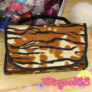 Roll Up Cosmetic Zebra Holder Mirror Makeup Beauty Case Pouch Purse 