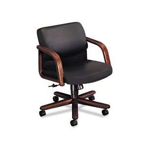   Leather Mid Back Swivel/Tilt Chair with Wood Arms