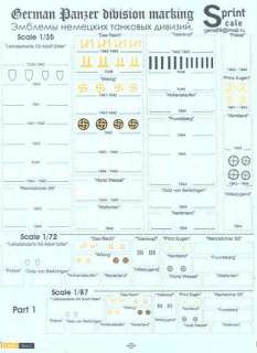 Decals 1/35 1/72 & 1/87 PANZER DIVISION MARKINGS *MINT*  