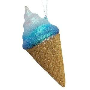  Blue Glitter Swirl Ice Cream Cone Christmas Ornament