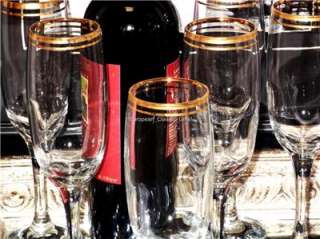 SET GOLD TRIM WINE Glasses Fluted Champagne Goblets Glassware NEW 