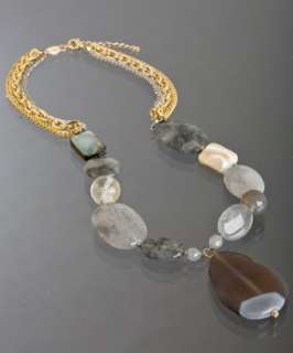 Max grey agate and mother of pearl pendant necklace   up 