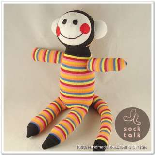   Handmade Baby Face Striped Sock Monkey Stuffed Animals Doll Baby Toy