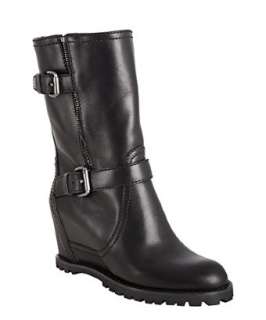 Car Shoe black leather zip and buckle detail wedge boots   up 