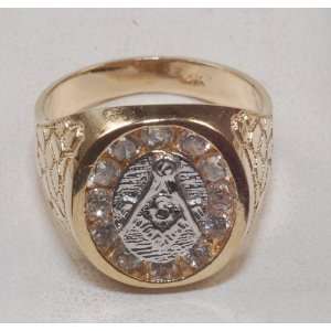  14k Yellow Gold Mens Masonic Ring with CZ Stone Jewelry