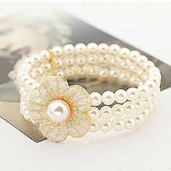   Elegant Multi Strands White Pearls Flower Nice Bangle Bracelet  