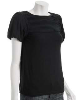 Design History black pleated jersey puff sleeve top   up to 70 