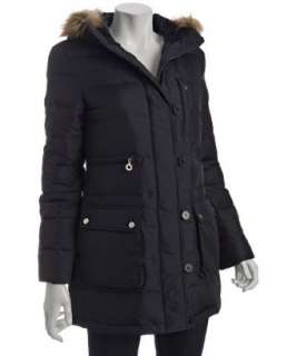 DKNY navy quilted Katrina hooded 3/4 length down coat   up 