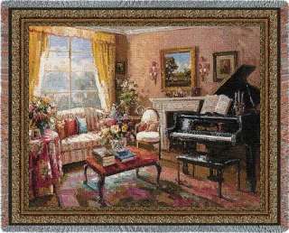 BABY GRAND PIANO MUSICAL MUSIC ROOM TAPESTRY THROW AFGHAN BED BLANKET 