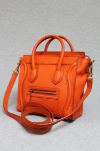 Celine Nano Vermilion Orange Smooth Leather Luggage Messenger Bag New 