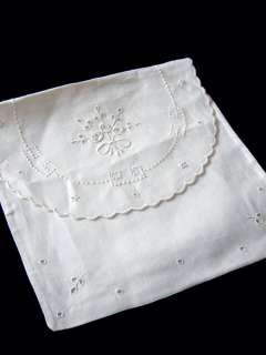   Vintage Madeira Embroidered Linen Napkin Holder  Hankie Holder  