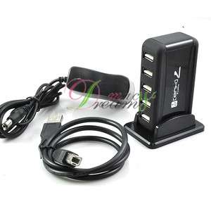 USB 7 Port HUB Powered +AC Adapter Cable High Speed ,C  