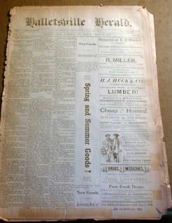 1891 HALLETSVILLE HERALD newspapers LAVACA COUNTY Texas ORIGINAL 120 