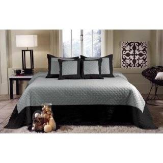 Hotel Style Modern Black Gray Reversible Bedspread Set Oversized King