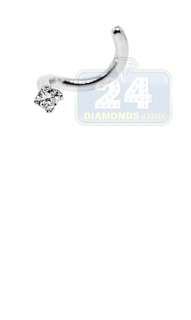 14K White Gold Solid 0.02 ct CZ Crystal Nose Screw Ring  