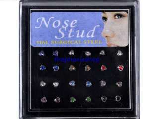 Wholesale Lot24 Stainless Steel Hearted Nose Stud Rings  
