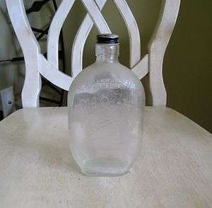 Vintage Collectible Old Quaker Pint Whiskey Bottle Clear w/Metal Cap 