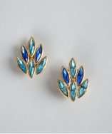 Yves Saint Laurent blue jeweled fan shaped vintage clip on earrings 