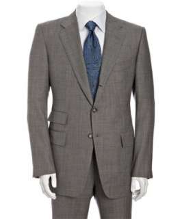 Tom Ford grey crosshatched wool 3 button suit with flat front pants 