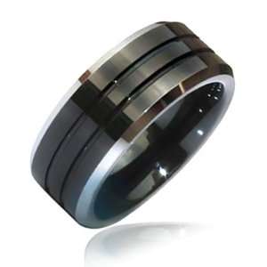  Bling Jewelry Double Groove Black Mens Silver Beveled Edge 