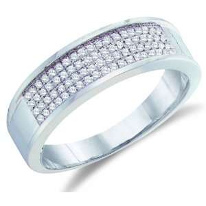 Size 9   10K White Gold Diamond Four Rows MENS Wedding Band Ring   w 