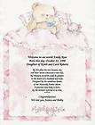 Welcome Baby Poem Personalized Name Prayer Teddy Print items in Clays 
