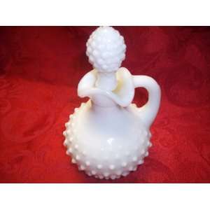  Crystal Hobnail Milk Glass   Mini Vase/Jug with Handle 