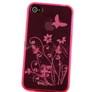 TPU Pink Flower Case Cover+PRIVACY SCREEN FILTER Film for iPhone 4 s 