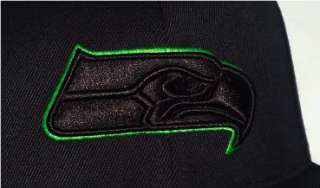 Seattle Seahawks Hat Cap Reebok Black & Lime Flex Fit Size 7 1/4 