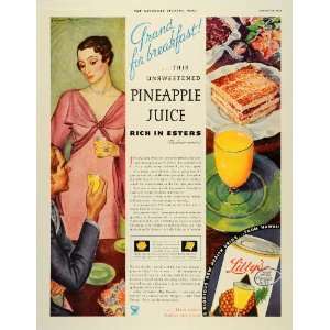   Ad Pineapple Juice Breakfast Libbys Cans Glasses   Original Print Ad