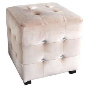  SET of 2 Champagne Velvet Ottomans with Clear Jewel 