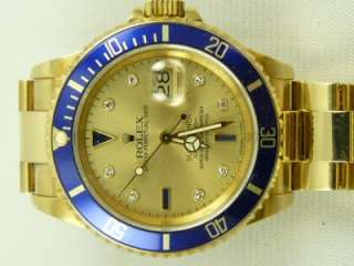 rolex submariner 18kt yellow gold serti sapphire diamond dial 1992 box 