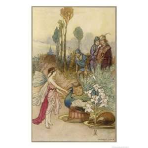  Fairy and a Peacock Giclee Poster Print by Warwick Goble 