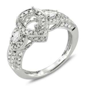14K White Gold Round & Pear Diamond Pear Diamond Engagement Bridal 
