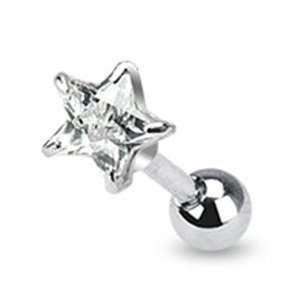   Earring Piercing Jewelry Stud with Clear Cubic Zirconia Star 16 Gauge