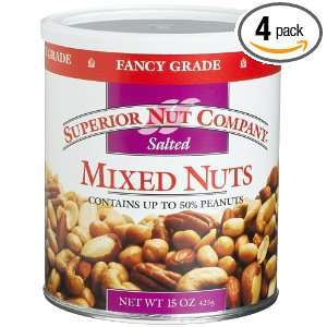  Nut Salted Mixed Nuts up to 50% Peanuts, 15 Ounce Canisters (Pack 
