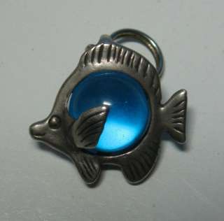 Unique Vintage Silver 925 Tropical Fish Charm/Pendant Blue Glass Ball 