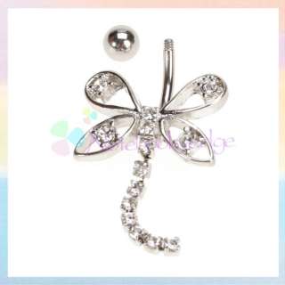  Dragonfly Dangling Belly Naval Bar Button Ring Pierce Clear  