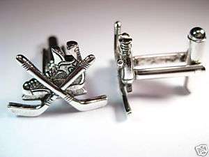 Ice Hockey Skate Stick Puck Sterling Silver Cuff Links  