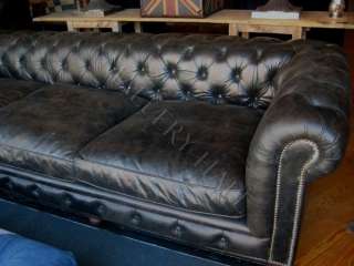 Chesterfield Tufted Black Leather Smokers Couch Sofa (Only 2)  
