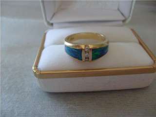 14K Y/G Blue/Green Opal and Diamond Ring  