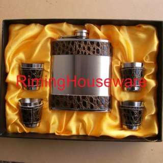 7oz Stainless Steel Hip Flask Gift Set W/4 cups  