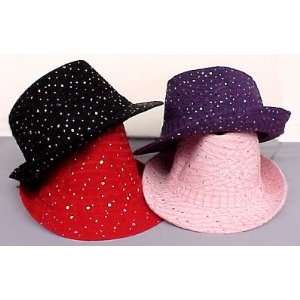 Rhinestone Ladies Fedora Hat   Red 