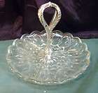 Pressed Glass CANDY, Nut, Relish DISH, Chrome Handle, Fluted 