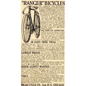 1914 Vintage Ad Ranger Bicycle Mead Cycle Co. Chicago   Original Print 
